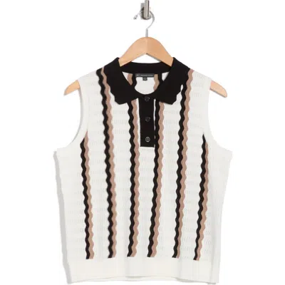 Adrianna Papell Pointillé Polo Sweater In Ivory/black/tan