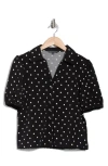 Adrianna Papell Polka Dot Puff Sleeve Knit Button-up Top In Black/ivory Timeless Dot