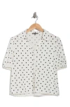 Adrianna Papell Polka Dot Puff Sleeve Knit Button-up Top In Ivory/black Timeless Dot