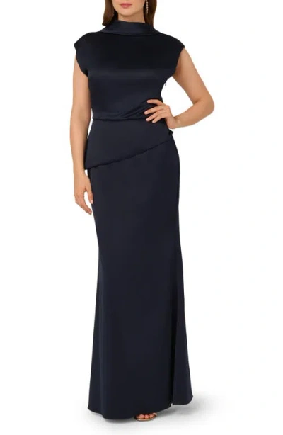 Adrianna Papell Popover Satin Crepe Gown In Multi