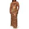 Adrianna Papell Foiled Leopard Print Chiffon A-line Dress In Gold