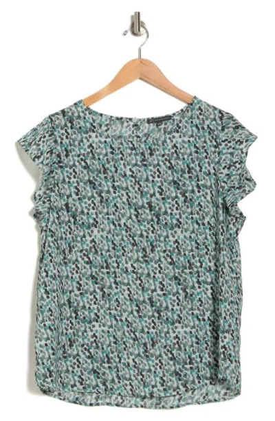 Adrianna Papell Print Flutter Sleeve Top In Aqua Watercolor Dot