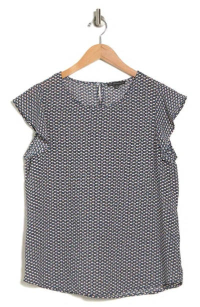 Adrianna Papell Print Flutter Sleeve Top In Dusty Blue Harvest Geo