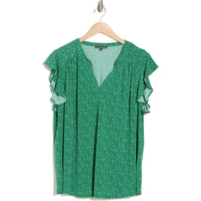 Adrianna Papell Print Flutter Sleeve Top In Kimi Green Tiny Cheetah