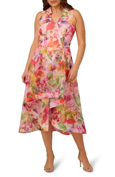 Adrianna Papell Print High-low Midi Dress In Pink Multi
