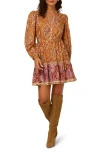 Adrianna Papell Print Long Sleeve Dress In Multi