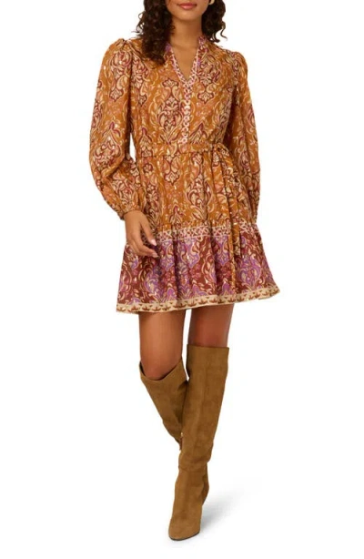 Adrianna Papell Print Long Sleeve Dress In Multi