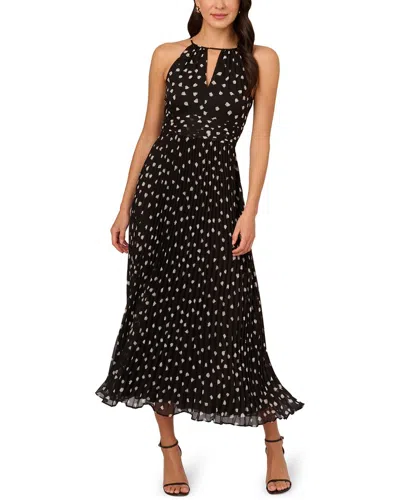 Adrianna Papell Print Pleat Ankle Dress In Black
