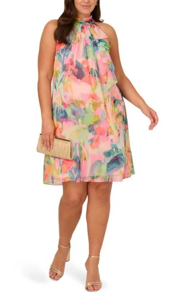 Adrianna Papell Print Sleeveless Shift Dress In Pink Multi