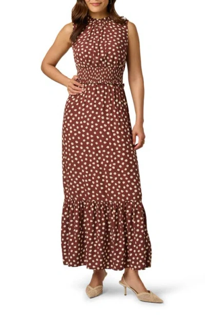 Adrianna Papell Print Smocked Waist Maxi Dress In Brown