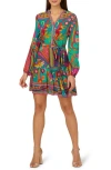 Adrianna Papell Print Tie Waist Long Sleeve Dress In Multi