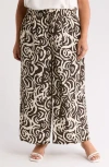 Adrianna Papell Print Wide Leg Drawstring Pants In Multi