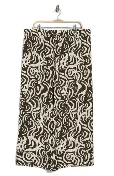 Adrianna Papell Print Wide Leg Drawstring Pants In Choc Walnut/cream Large Swirl