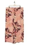 Adrianna Papell Print Wide Leg Drawstring Pants In Deep Burg Large Sunset Floral