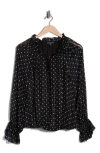 Adrianna Papell Polka Dot Tie Keyhole Long Sleeve Top In Multi