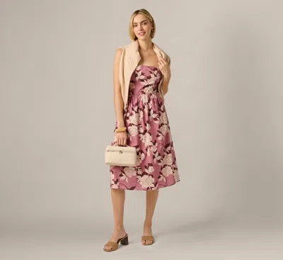 Adrianna Papell Printed Cotton Blaire Midi Dress In Blush Ecru In Multi