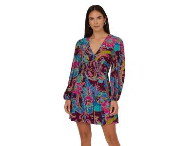 Adrianna Papell Printed Flounce Short Dress In Multi