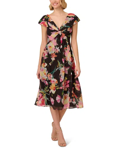 Adrianna Papell Printed Front Twist Midi Dress In Multi