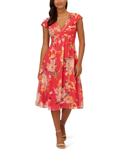 Adrianna Papell Printed Front Twist Midi Dress In Red