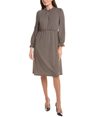 Adrianna Papell Printed Knit Moss Crepe Ruffle Neck Dress In Brown