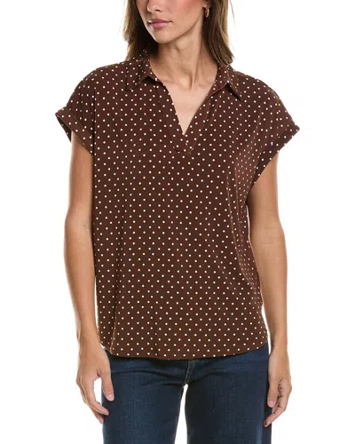 Adrianna Papell Printed Open V Collar Knit Moss Crepe Top In Brown