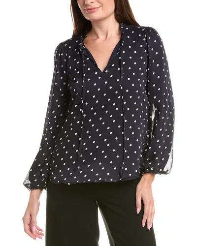 Adrianna Papell Printed Ruffle Tie Neck Chiffon Woven Top In Black