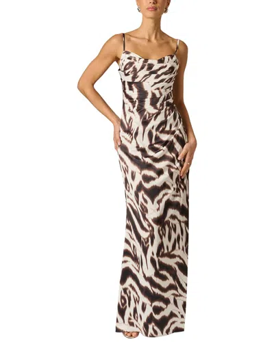 Adrianna Papell Printed Satin Long Dress In Black