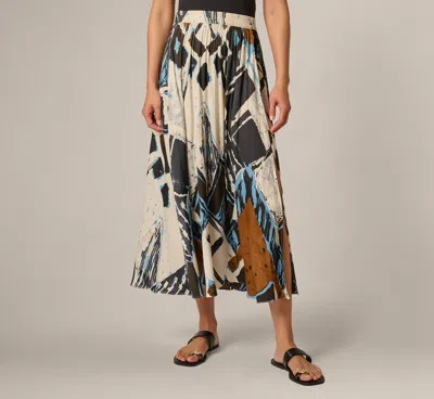 Adrianna Papell Printed Side Slit A Line Midi Skirt In Blue Diamond Tiki In Multi