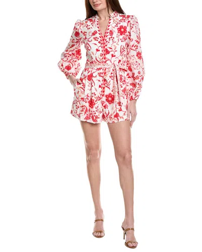 Adrianna Papell Floral Long Sleeve Cotton Romper In Blue