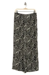Adrianna Papell Printed Wide Leg Pants In Black/ Pebble Linear Leaf