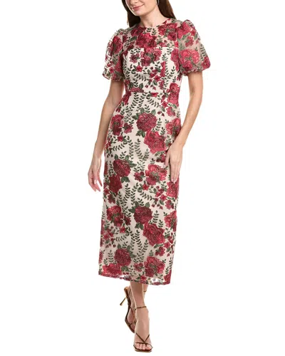 Adrianna Papell Puff Sleeve Embroidered Dress In Multi