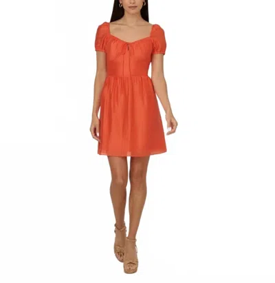 Adrianna Papell Puff Sleeve Short Dress In Orange Spice