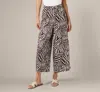 Adrianna Papell Pull On Cropped Wide Leg Pant In Chocolate Patchwork Stripe In Multi