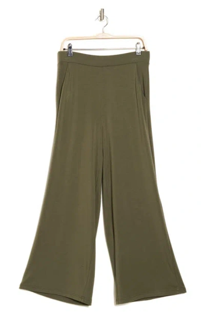 Adrianna Papell Pull-on French Terry Crop Wide Leg Pants In Deep Moss