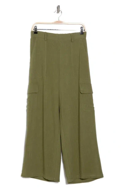 Adrianna Papell Pull-on Wide Leg Cargo Pants In Avocado