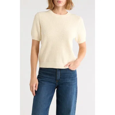 Adrianna Papell Ribbed Crewneck Short Sleeve Sweater In Neutral