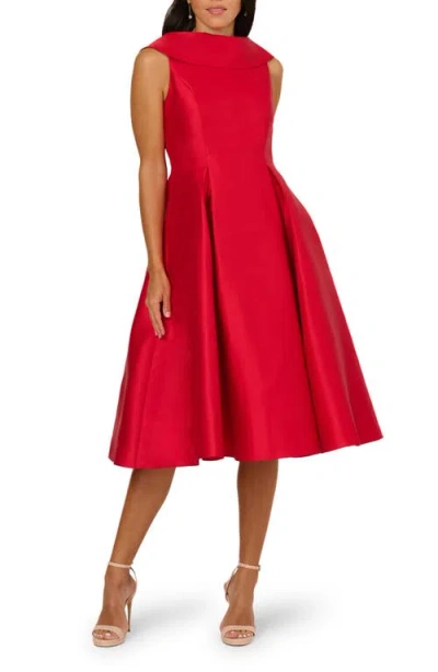 Adrianna Papell Roll Neck Mikado Fit & Flare Dress In Red