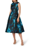 Adrianna Papell Roll Neck Taffeta Fit & Flare Dress In Blue