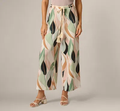 Adrianna Papell Rope Belt Floral Printed Wide Leg Pant In Seafoam Flowing Leaf In Multi