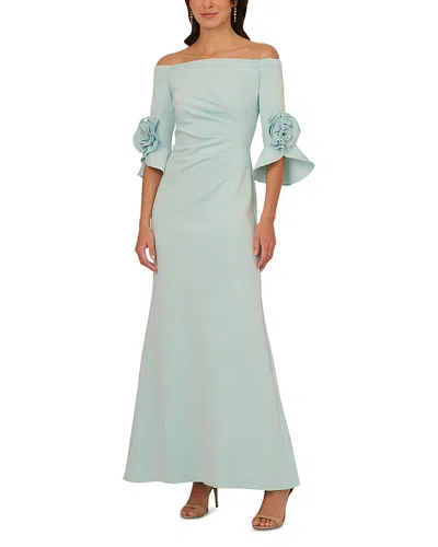 Adrianna Papell Rosette Scuba Crepe Gown In Green