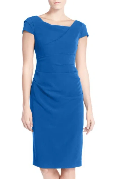 Adrianna Papell Ruched Matte Stretch Crepe Sheath Dress In Yves Blue