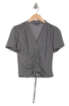 Adrianna Papell Ruched Tie Front Top In Black/ivory Cloud Carnation