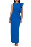 Adrianna Papell Ruffle Crepe Column Gown In Cool Cobalt