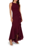 Adrianna Papell Ruffle Crepe Mermaid Gown In Cabernet
