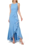 Adrianna Papell Ruffle Crepe Mermaid Gown In Bluebell