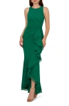 Adrianna Papell Ruffle Crepe Mermaid Gown In Radiant Emerald