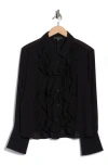Adrianna Papell Ruffle Front Button-up Shirt In Black