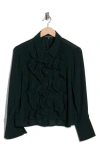 Adrianna Papell Ruffle Front Button-up Shirt In Green
