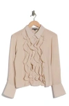 Adrianna Papell Ruffle Front Button-up Shirt In Neutral