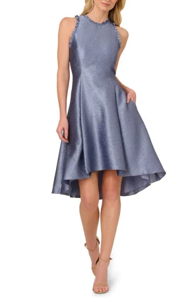 Adrianna Papell Ruffle Jacquard Cocktail Dress In Spring Blue